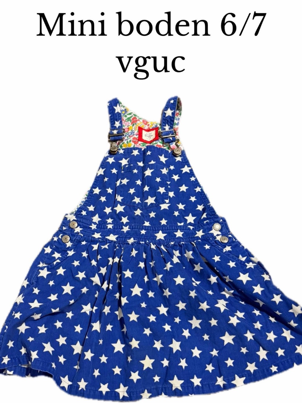 Mini boden 6/7 blue star cord jumper dress